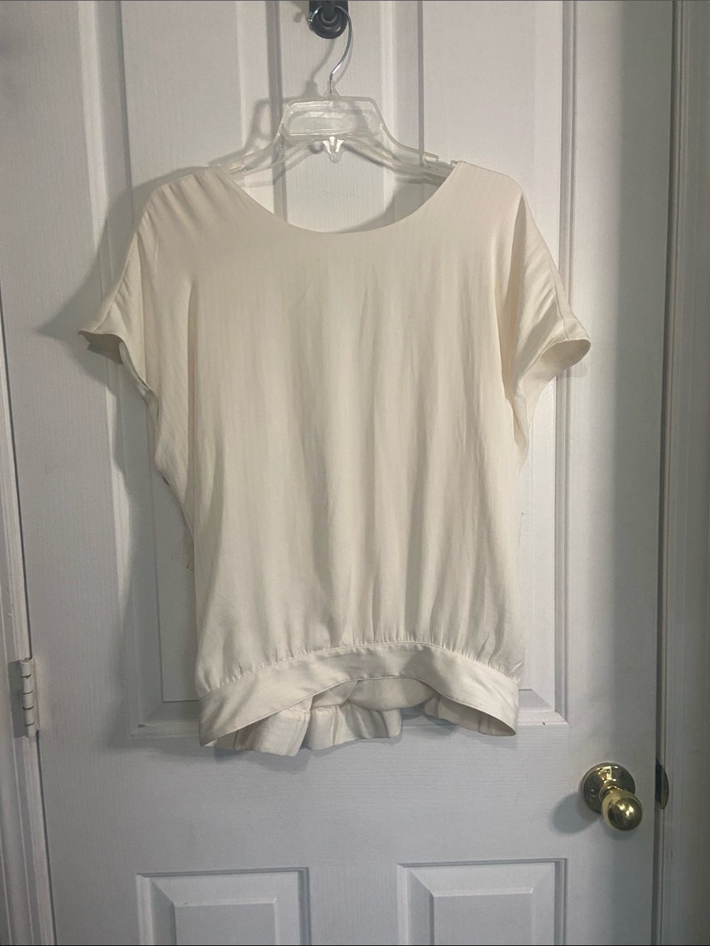 Anthropology Women's Cream Short-Sleeve Blouse - Casual Easycare Top